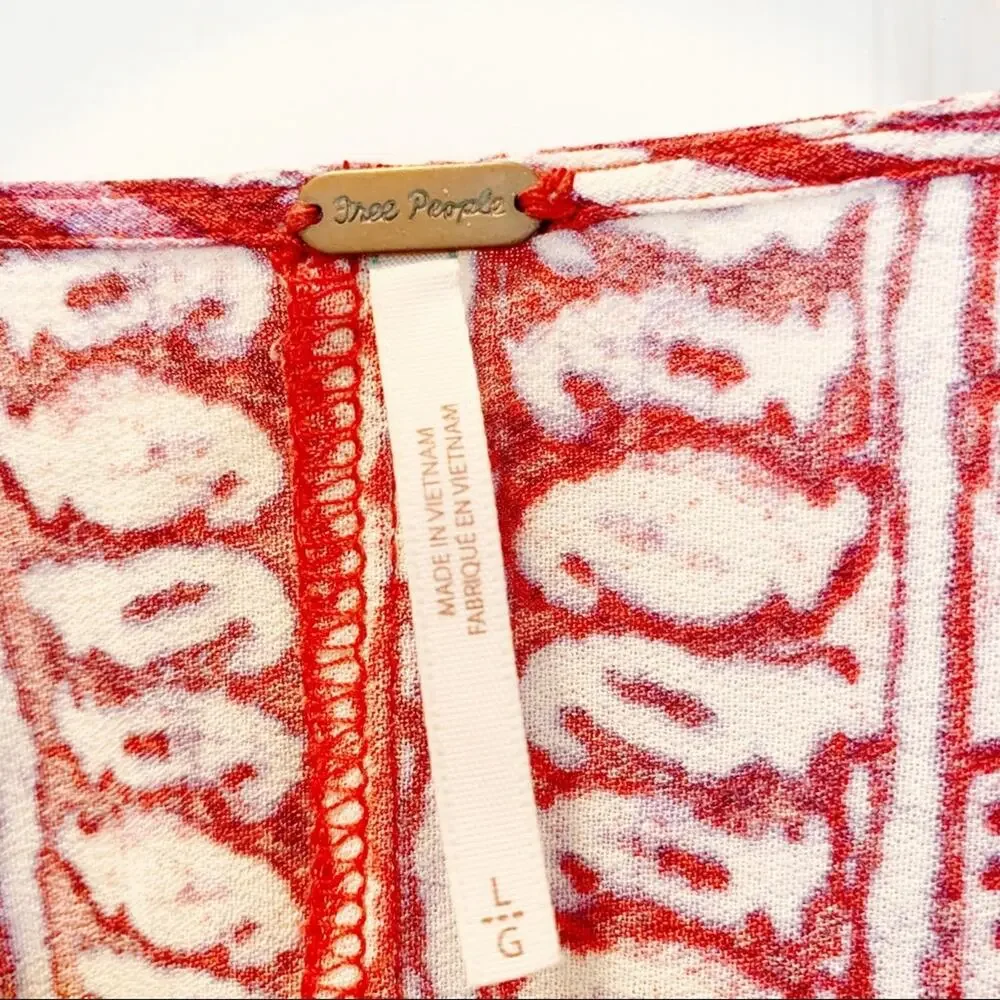 Free People Red Wild Patterned V Neck Blouse Large